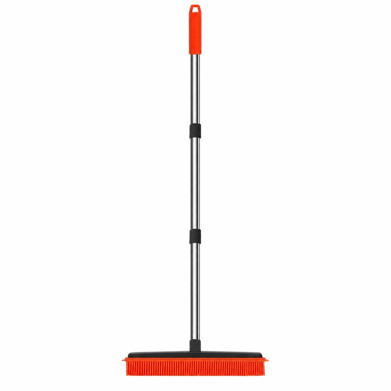 Rubber Broom for Pet Hair Removal with Washable Bristles and