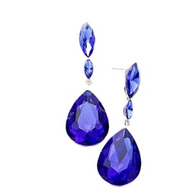 2' Long Silver Royal Blue Dangle Rhinestone Austrian Crystal Pageant Earrings Jewelry Earrings for Women #3298FE4309