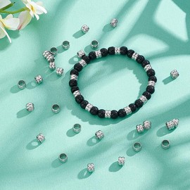 UNICRAFTALE About 150pcs Lanyard Beads Parachute Cord Bead Stainless Steel Column Beads Groove Spacer Beads Lanyard Beads 4.5mm Large Hole Beads for DIY Bracelet Necklace Jewelry Making