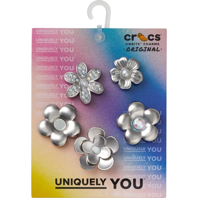 Crocs Jibbitz Elevated Metal and Jewel Shoe Charms, Monochrome Silver