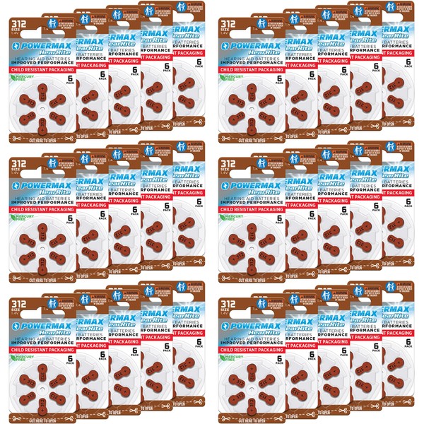 Powermax Size 312 Hearing Aid Batteries, 180 Count Long-Lasting Battery