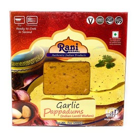 Rani Pappadums (Indian Lentil Wafer Snack) Garlic Papad 7oz (200g) Approximately 15pc, 7 inches ~ All Natural | Gluten Friendly | NON-GMO | Vegan | Indian Origin