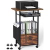 Mobile 3-Tier Printer Stand with 2-Drawer File Cabinet, 24 Extended