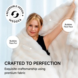 Luxury Double-Sided Faux Fur Bubble Throw Blanket, Ultra Plush & Fluffy, Cream White Cozy Blanket for Couch, Bed, Sofa, All Seasons, 50x60 Inches