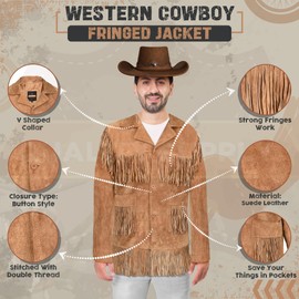 Quality Supply Traditional Western Cowboy Jackets for Men | Native American Suede leather Overcoat with Fringes | Men Fashion Jacket - Brown (as1, alpha, xx_l, regular, regular, Suede, 2X-Large)