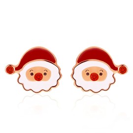 Kamise Christmas Silver Stud Earrings for Women, 925 Sterling Silver Santa Claus Stud Earrings with Cubic Zirconia, 8mm Xmas Rose Gold Cartilage Small Sleeper Earring Gift for Christmas with Gift Box
