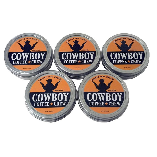 Cowboy Coffee Chew (Pack of 5) Quit Chewing Tin Can Non Tobacco Nicotine Free Smokeless Alternative to Dip Snuff Snus Leaf