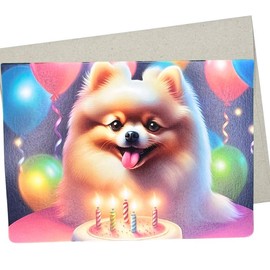 Whitman and Daughter Pomeranian Birthday Card, Happy Birthday Dog Card (1 Premium Quality Folded Card, Blank Inside, 5X7 Inches) - 442