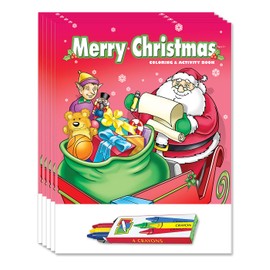 ZOCO - Merry Christmas - Coloring Books (50 Bulk Pack, with Crayons) - Goodie Bag, Stocking Stuffers, Toys, Holiday, Xmas Party Favors, Activities for Kids