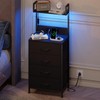 Somdot Black Nightstand with Charging Station and LED Lights, Bedside
