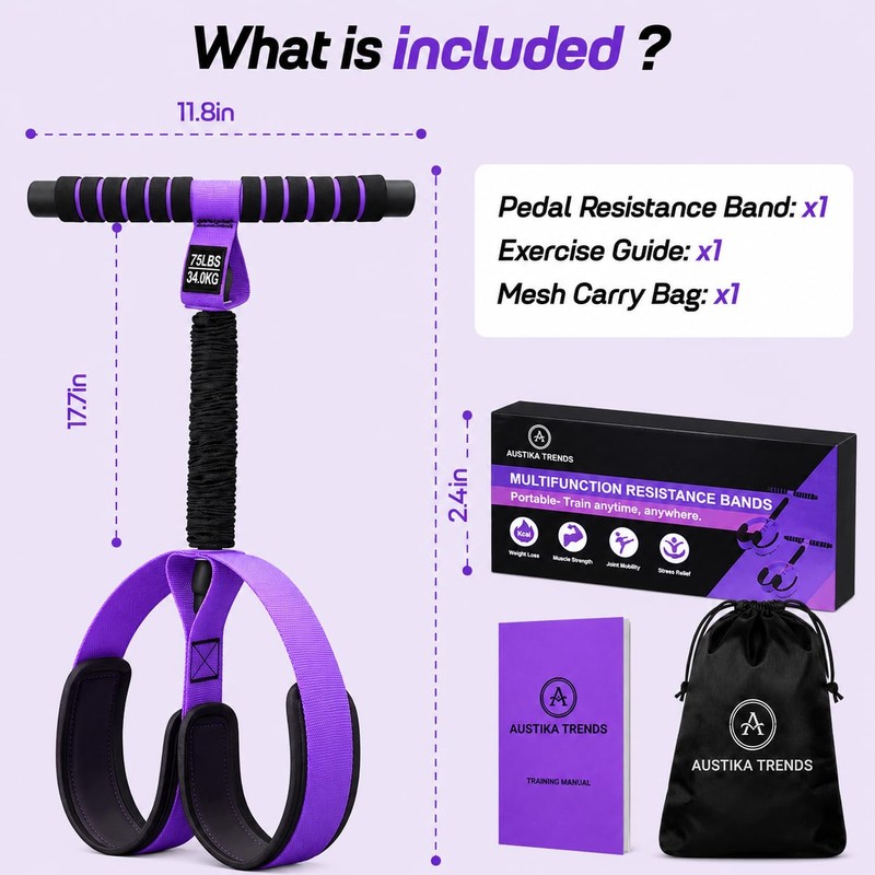 Upgraded Pedal Resistance Band with Handles – 75LB Multifunction Pilates