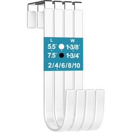 Mars-Rock Over The Door Hooks 4 Pcs White Rubber Coating L=5.5" for 1 3/8" Door Hanging Bathroom Closet Cabinet Hangers for Towel Coat Robe Clothes Rack Ironing Board Wreath Heavy Duty Holder