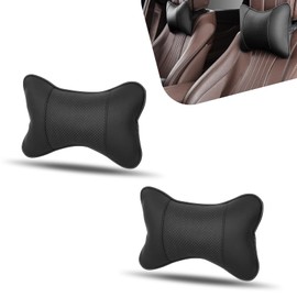 jokormo 2 PCS Car Seat Neck Pillow, 9.8" x 6.6" x 3.5" Comfortable Support Neck Pressure Relief Cushion for All Seasons, Bone Shaped Breathable PU + Soft Fill Pillow, Universal for Cars (Black)