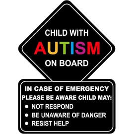 Child With Autism On Board Car Decal Sticker 7" x 5" Autism Awareness Neurodivergent Car Van Window Black