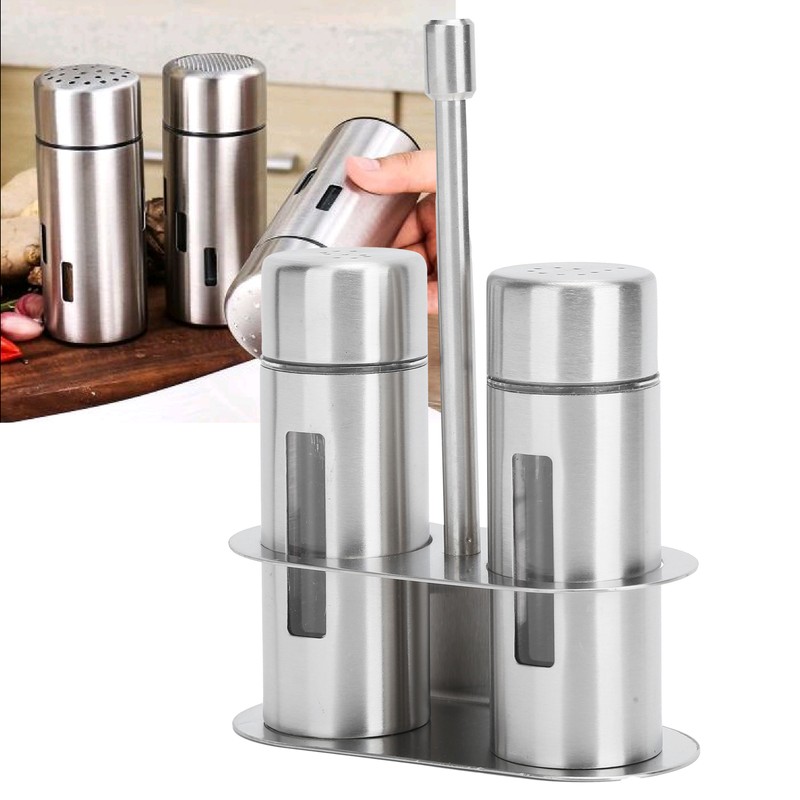 Stainless Steel Condiment Seasoning Container Pots Set with Spice Rack