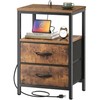 Huuger Nightstand with Charging Station, Fabric Drawers, End Table with