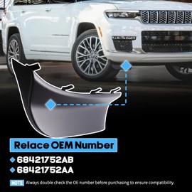Front Bumper Fascia Spat Passenger Side Wheel Air Deflector Stone Guard Textured Black Fit For Jeep Grand Cherokee 2021-2024 (Not For Grand Cherokee L) Replaces 68421752AB 68421752AA