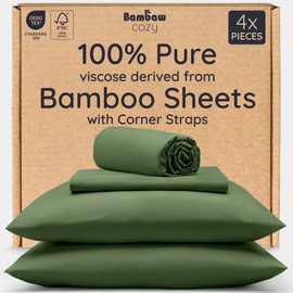 Bambaw Full Sheet Set 4pcs – 100% Viscose Derived from Bamboo Sheets Full Size Set, Cooling Bed Sheets for Hot Sleepers, with Elastic Corner Straps (Olive)