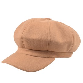 Womens Wool Fashion All-Match Autumn Newsboy Hat, Classic Spring Visor Beret, Ladies Winter Felt Retro Cabbie Cap (Khaki)