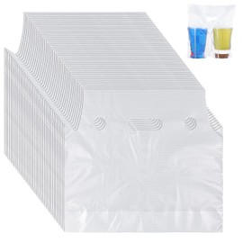 Nodaaiie Nodaaiie 250 Pcs Clear Handle Drink Carrier Bags, 12.2 x 11 Inch Plastic 2-Cup Holder for Beverage Coffee Juice Delivery Take Out