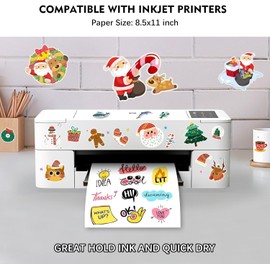 Premium Printable Vinyl Sticker Paper for Inkjet Printers, 30 Sheets Glossy White 8.5x11" Waterproof Sticker Paper - Vivid Colors, Fast Drying - Ink Well Great