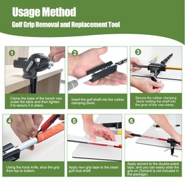 ELEMONY 6er Set Golf Club Vise Clamp Kit, Golf Grip Replacement Kit, Golf Club Regripping Kit, 360° Rotating Table Vise with Gloves and Accessories, Rubber Clamp, Hook Knife, Double-Sided Tape