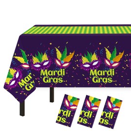 Mardi Gras Decorations for Party,3 Pack Disposable Plastic Mardi Gras Tablecloth 54" x 108" Mardi Gras Party Supplies, Table Cloths for Birthday Party,Mardi Gras Carnival Party, Home Holiday Favors