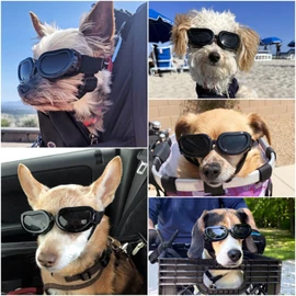 Enjoying Dog Goggles Small Breed, UV Protection Dog Sunglasses Small Breed, Driving Puppy Eye Protection, Windproof Dustproof Anti-Fog, Breathable, Adjustable Straps, Black