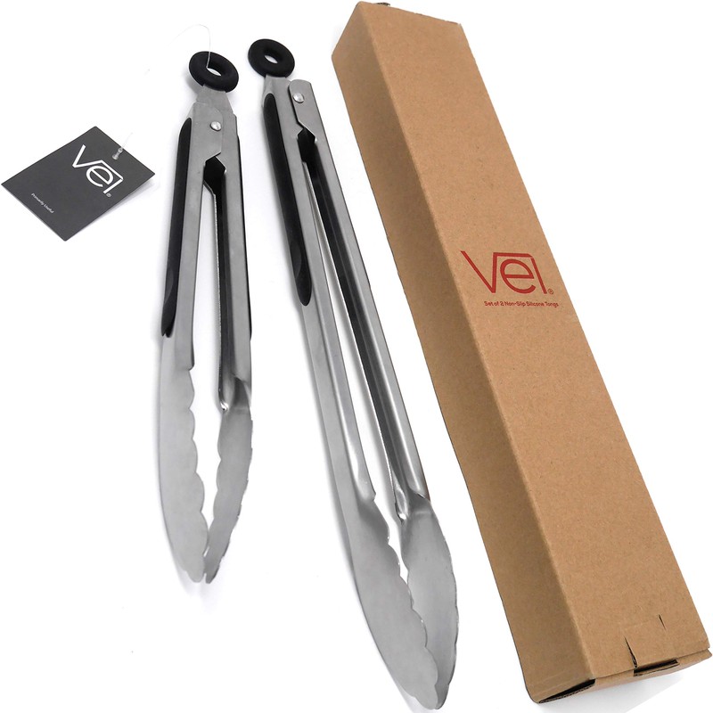 Vel. Premium Kitchen Tongs Set Non-Slip - Pack of 2