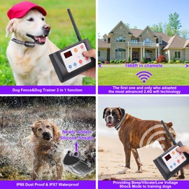 2 in 1 Wireless Dog Fence with Training Collars, ManKiaPro Electric Pet Fencing System Rechargeable Adjustable Stable Signal, Indoor and Outdoor for 2 Dogs Meanwhile