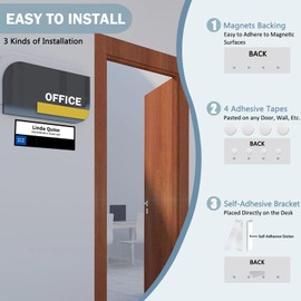 Office Door Sign,Magnetic Name Plate With 6 Working Status Options,Do Not Disturb, In A Meeting, Out of Office, Working Remotely, Please Knock Indicator For Desk/Doors/Cubicle Wall,Black-10 x 4 inches