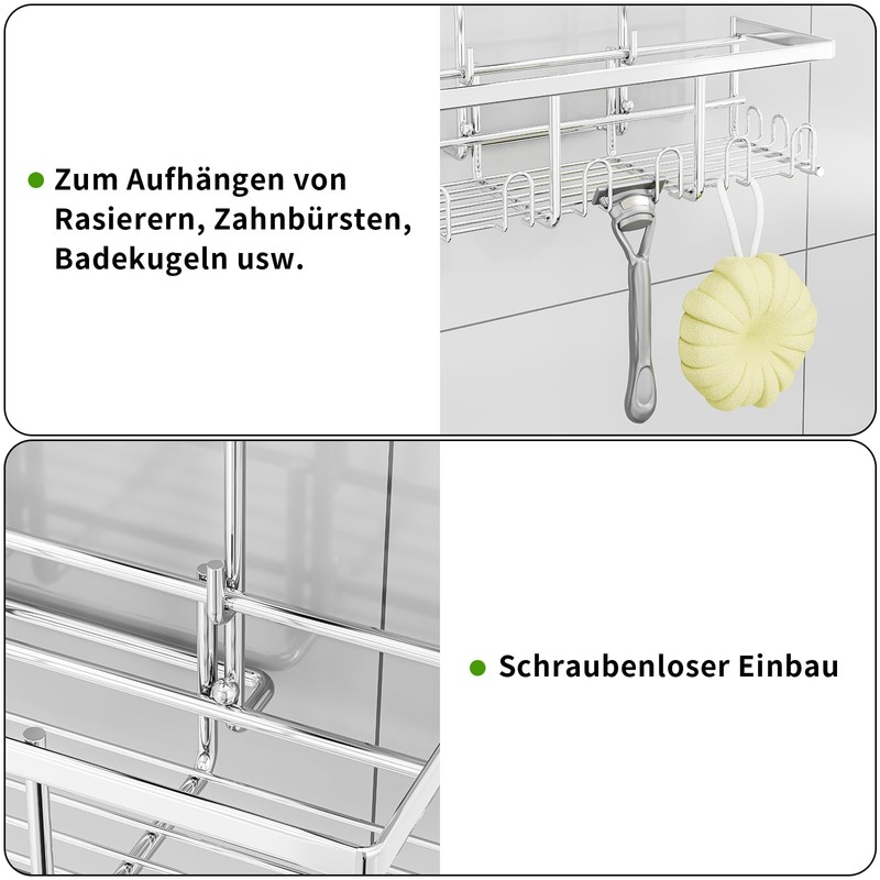 RUIHANDA Double Shower Shelf No Drilling [Additional Storage Space] -