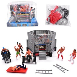 BSNRDX 32 Pieces Wrestling Toys Wrestler Warriors Toys with 12 Mini Wrestlers Action Figures Wrestling Figures Toys, 20 Realistic Accessories Realistic Action Figures Gifts favors for Boys and Girls