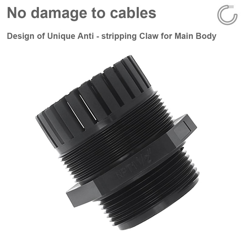 RTNLIT 1-1/2" NPT Cable Gland, Waterproof Adjustable Nylon Plastic Strain