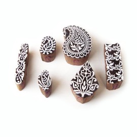 Elegant Paisley and Floral Designs Wooden Printing Stamps (Set of 6)