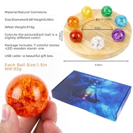 Wulqiiy 7 Colors Healing Crystal Balls Set with LED Wooden Base, 1.57'' Ice Cracked Chakra Spheres, Quartz Energy Orbs for Meditation, Positive Vibes for Home Night Light Decor
