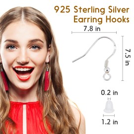 RCIDOS Pack of 200 ear hooks, silver 925, earrings made of silver, hypoallergenic ear hooks, for jewellery making, for making DIY earrings, crafts
