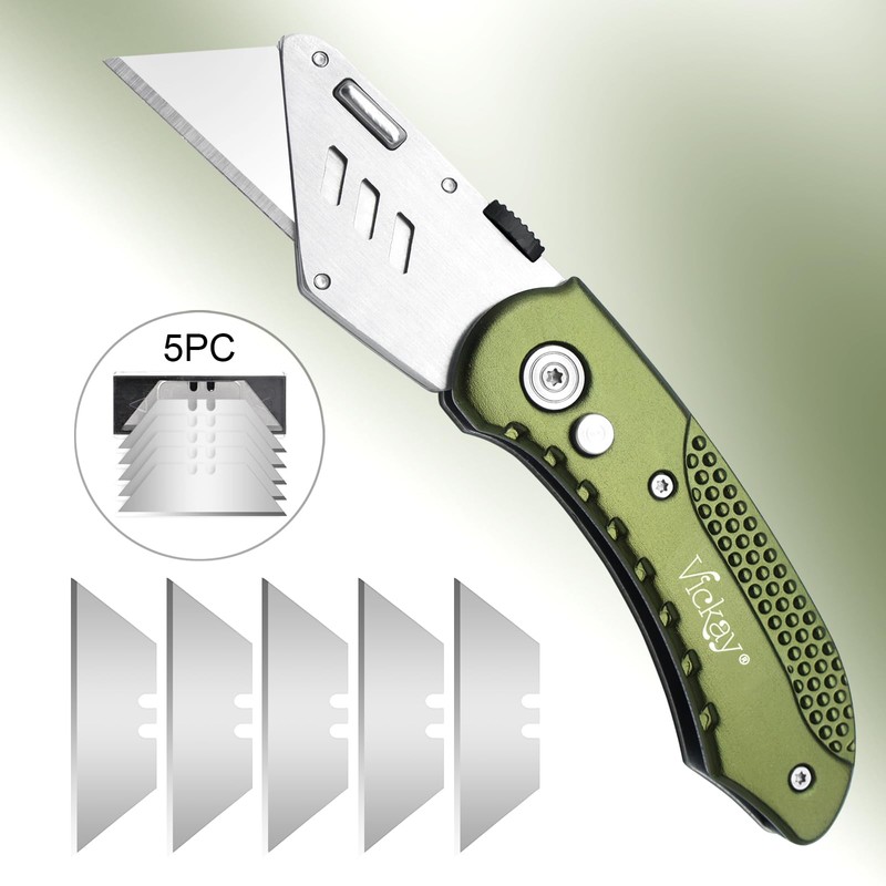 Vickay Folding Utility Knife, Box Cutter with 5 SK5 Quick