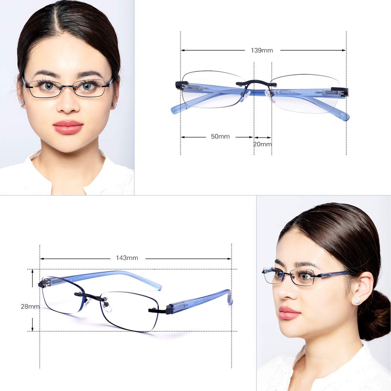 FEIVSN 3-Pack Rimless Reading Glasses For Women, Lightweight Spring Hinge