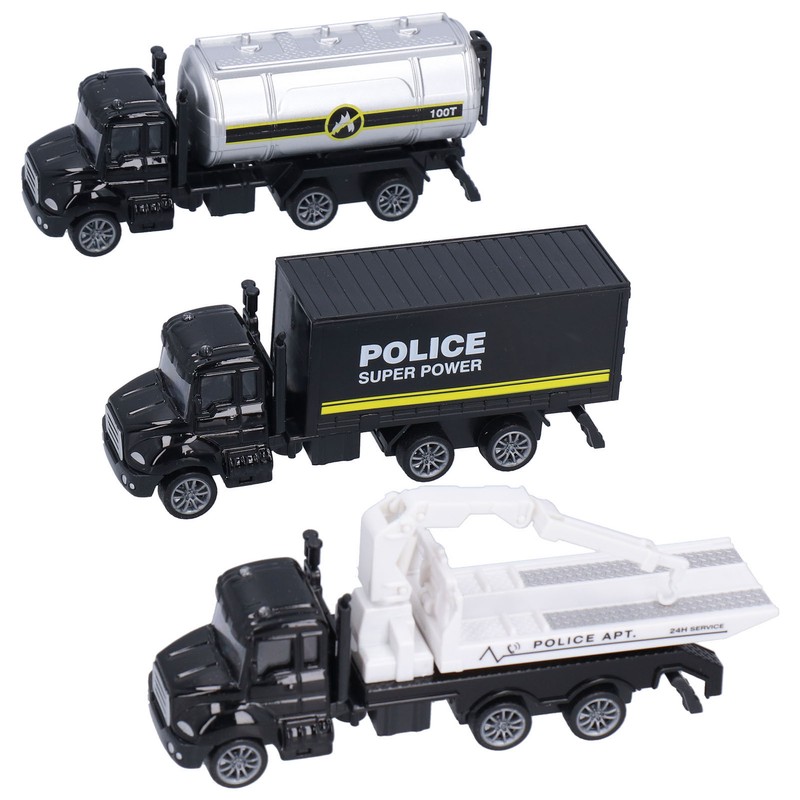 3pcs 1:50 Truck Model Toy Set Pull Back Recovery Tanker