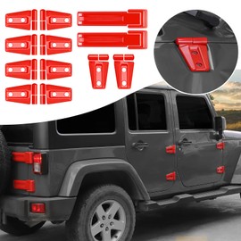 Hoolcar Door Hinge Engine Hood Hinge Tailgate Hinge Cover Trim ABS Exterior Kit Accessories Compatible with 2007-2017 Jeep Wrangler JK JKU, Red, 12PCs