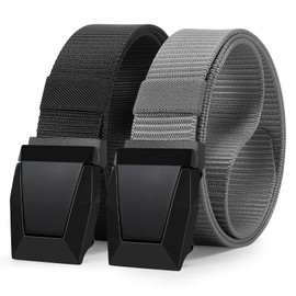 WERFORU 2 Pack Men Tactical Belt Nylon Belts for Men Military Belt for Men Nylon Web Belt with Metal Buckles Quick Release-Work Military Hiking,39"-45" Waist Adjustable（Length 50"）,Black+Grey-
