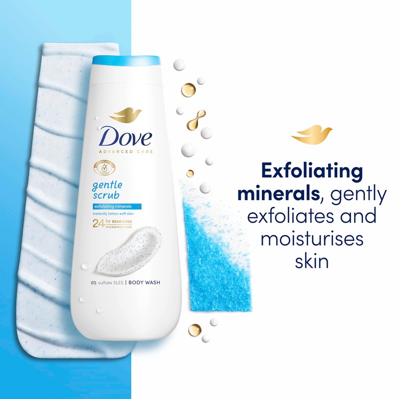 Dove Advanced Care Gentle Scrub Body Wash Exfoliating Minerals 225