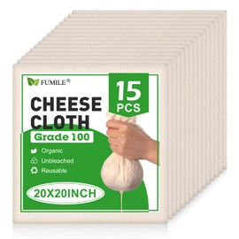 15 PCS Cheese Cloths for Straining, 20x20 Inch, Organic Cotton Cheese Cloths Unbleached, Cheesecloth Reusable With Hemmed Edge for Straining Liquid, Cheese Making,Juicing,Baking and Cooking.