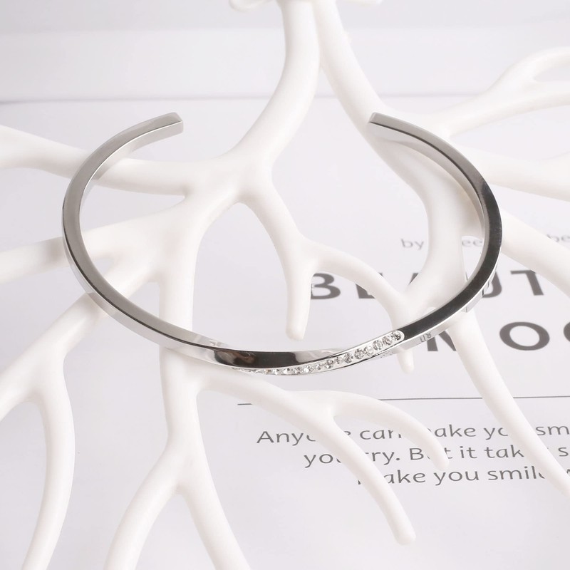 Dorriss Cuff Bracelet for Women Thin Open Silver Adjustable Oval