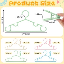 Hsei 120 Packs Baby Hangers with Clips Toddler Hangers with Clips for Kids Pants Closet Coat Skirts Socks (Multicolor)