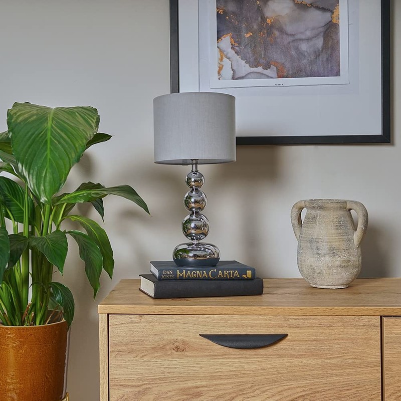MiniSun | Marissa Modern Chrome Table Lamp with Grey Shade