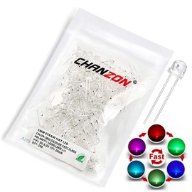 CHANZON 100 pcs 5mm RGB Multicolor Fast Blinking (Multi Color Changing) Straw Hat LED Diode Lights (Clear Transparent Lens) Bright Lighting Bulb Lamps Electronics Components Light Emitting Diodes