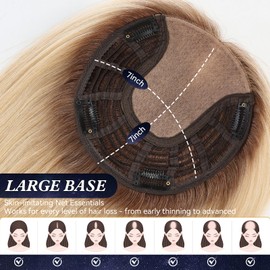 starluck Hair Toppers for Women Real Human Hair 7"*7" Large Base ombre Light Blonde with Bangs 100% Real HumanHair Toppers for Women with ThinningHair Cover Gray Roots