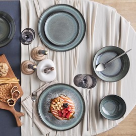 Karaca Fein 24 Piece Reactive Glaze Dinner Set for 6 People, Modern Design with Unique Handcrafted Patterns, Durable Kitchen Plates and Bowls Sets, Stoneware Dinnerware & Dishwasher Safe